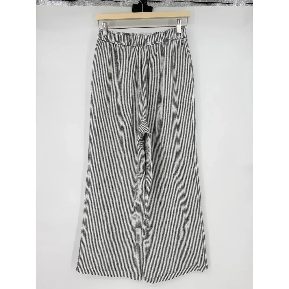 Reformation | Ava Linen Pants in Black White Stripe S
